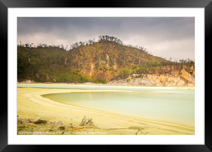 Long exposure of Kawah Putih volcanic sulphur lake inside the crater, Indonesia Framed Mounted Print by SnapT Photography