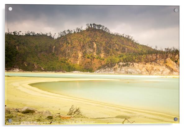 Long exposure of Kawah Putih volcanic sulphur lake inside the crater, Indonesia Acrylic by SnapT Photography