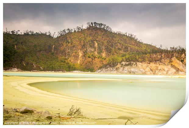 Long exposure of Kawah Putih volcanic sulphur lake inside the crater, Indonesia Print by SnapT Photography