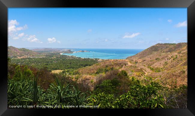 A view over Baturiti and Kuta Beach, Lombok Indonesia Framed Print by SnapT Photography