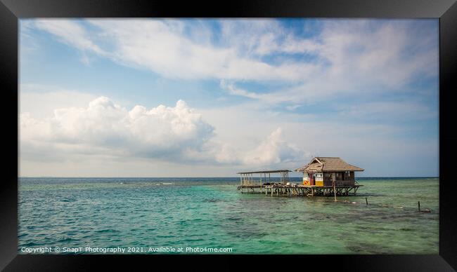 A stilt house on the tropical island of Pramuka, Thousand Islands, Indonesia Framed Print by SnapT Photography