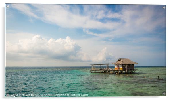 A stilt house on the tropical island of Pramuka, Thousand Islands, Indonesia Acrylic by SnapT Photography