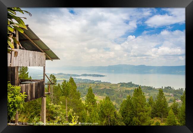 A view over the volcanic crater Lake Toba from Samosir Island, Indonesia Framed Print by SnapT Photography