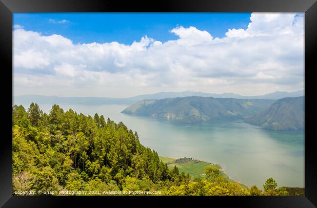 A view over the largest volcanic crater lake in the world, Lake Toba, Indonesia Framed Print by SnapT Photography