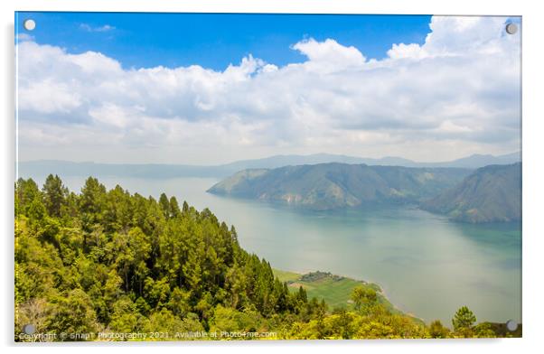 A view over the largest volcanic crater lake in the world, Lake Toba, Indonesia Acrylic by SnapT Photography