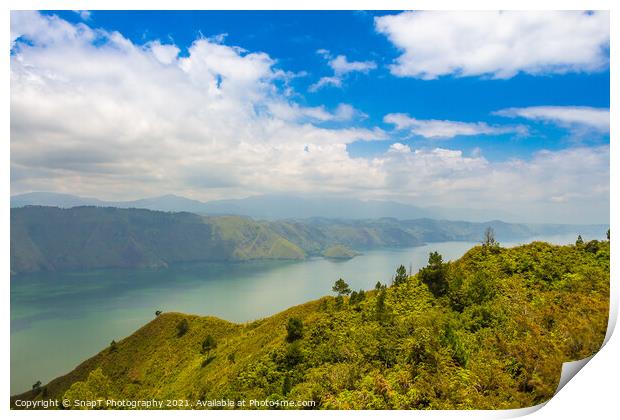 Looking south on the largest volcanic crater lake in the world, Lake Toba Print by SnapT Photography