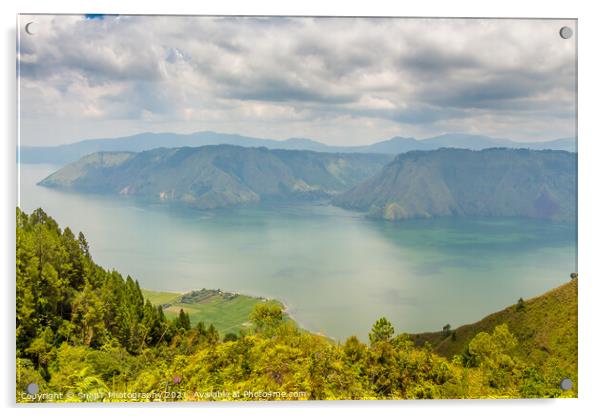 View into the crater of the largest volcanic crater lake in the world, Lake Toba Acrylic by SnapT Photography