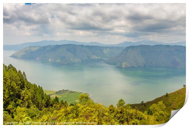 View into the crater of the largest volcanic crater lake in the world, Lake Toba Print by SnapT Photography