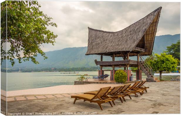 A view from the shoreline of Lake Toba, North Sumatra, Indonesia Canvas Print by SnapT Photography