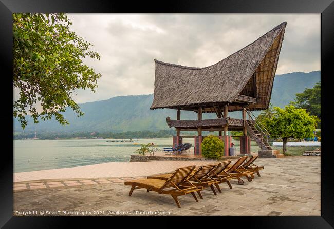 A view from the shoreline of Lake Toba, North Sumatra, Indonesia Framed Print by SnapT Photography