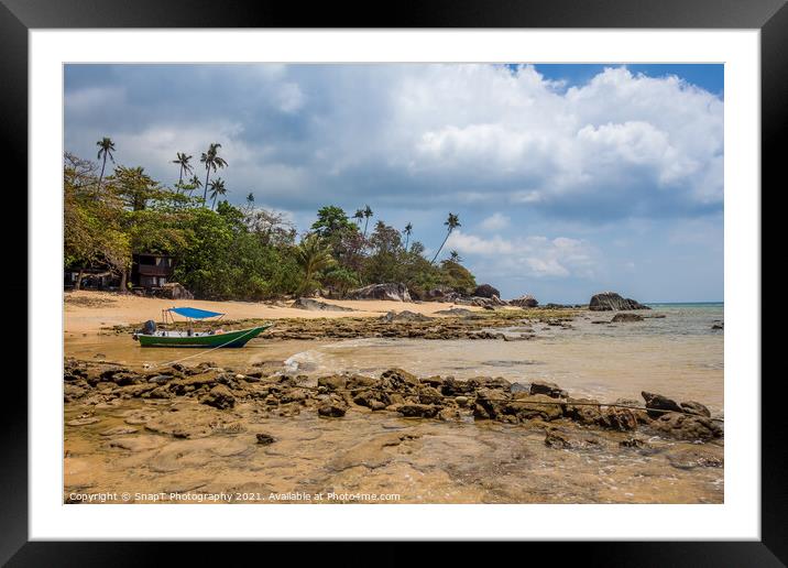 A boat on Melina Beach on Tiomen Island, Malaysia Framed Mounted Print by SnapT Photography