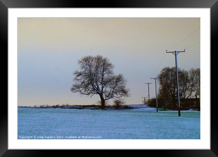 Snowy field and tree Framed Mounted Print by craig hopkins