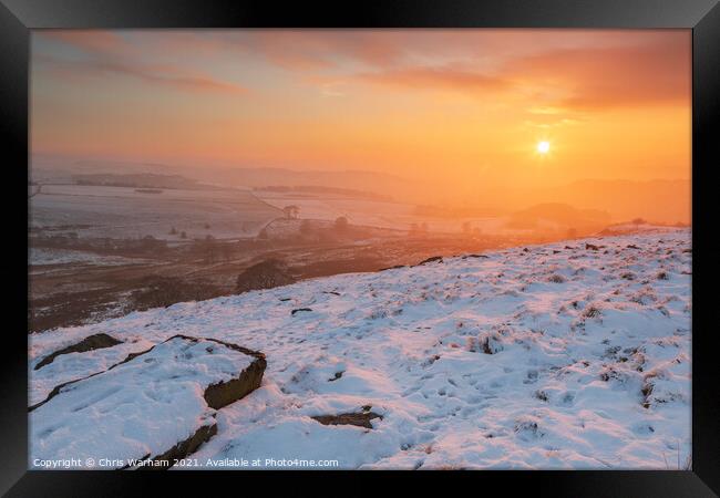 Bakestonedale Moor winter sunset Framed Print by Chris Warham
