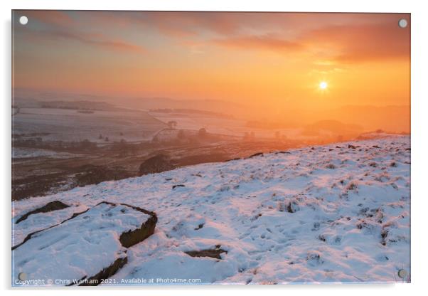 Bakestonedale Moor winter sunset Acrylic by Chris Warham