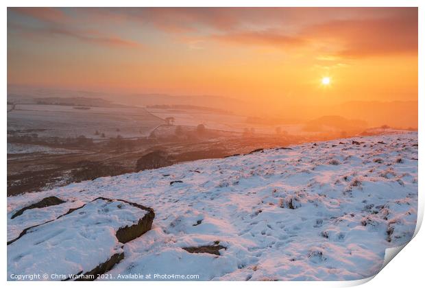 Bakestonedale Moor winter sunset Print by Chris Warham