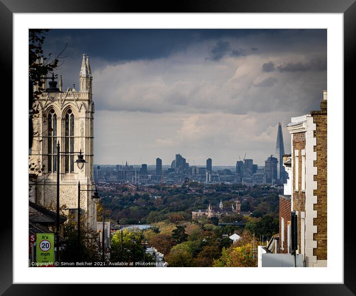 Cityscape view from Gypsy Hill, London Framed Mounted Print by Simon Belcher