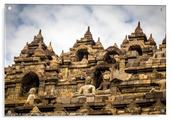 The upper section of the Borobudur Buddhist temple and clouds, Indonesia Acrylic by SnapT Photography