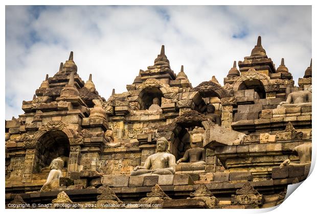 The upper section of the Borobudur Buddhist temple and clouds, Indonesia Print by SnapT Photography