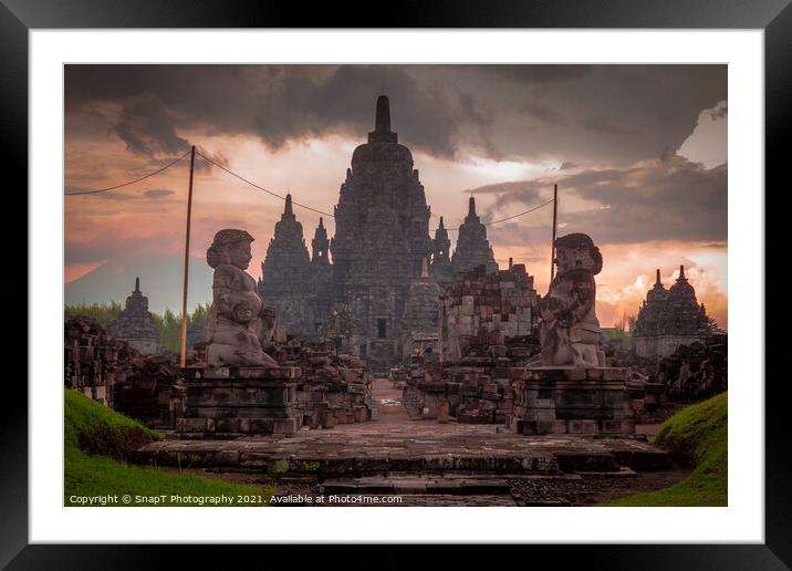 Prambanan hindu temple at sunset in Yogyakarta, Indonesia Framed Mounted Print by SnapT Photography