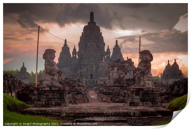 Prambanan hindu temple at sunset in Yogyakarta, Indonesia Print by SnapT Photography