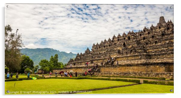 A line of tourists ascending the stairs on the Borobudur Buddhist temple, Indonesia Acrylic by SnapT Photography