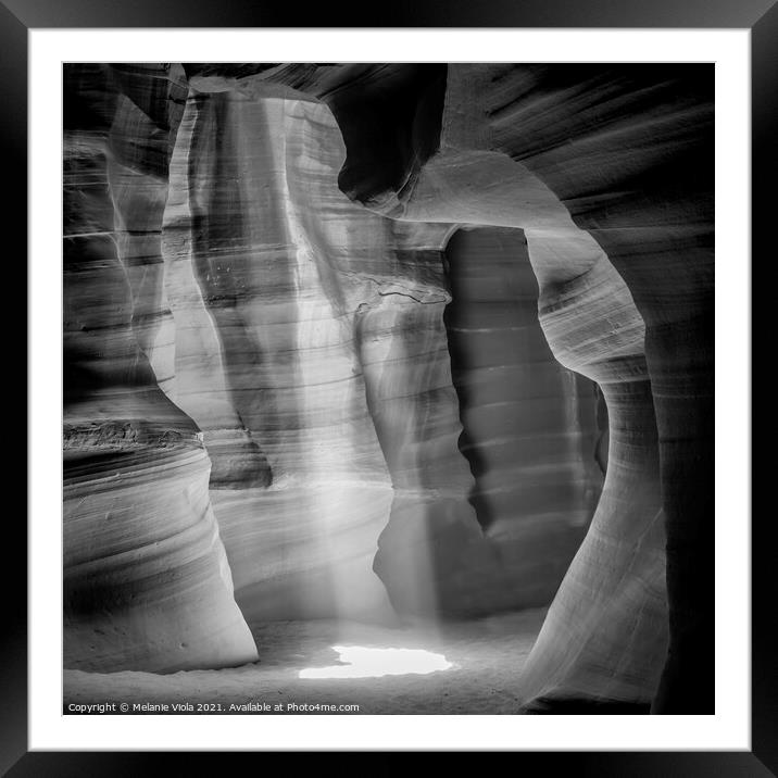 ANTELOPE CANYON Lightbeam | monochrome Framed Mounted Print by Melanie Viola