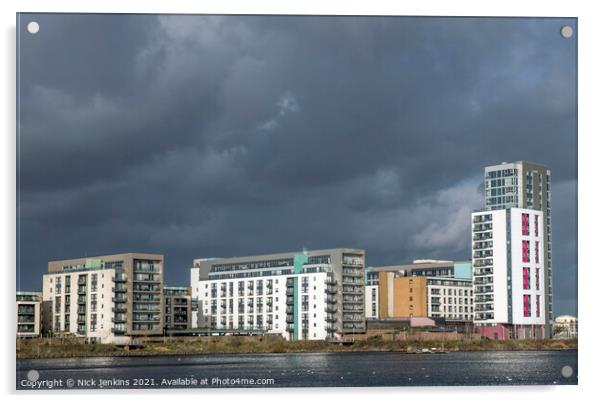 Cardiff Bay Apartments under late afternoon sunlig Acrylic by Nick Jenkins
