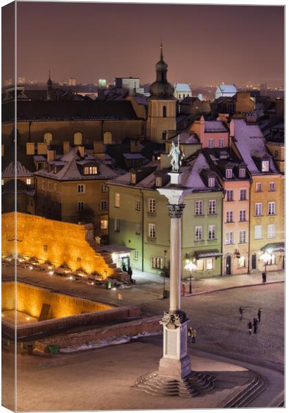 Old Town of Warsaw in Poland by Night Canvas Print by Artur Bogacki