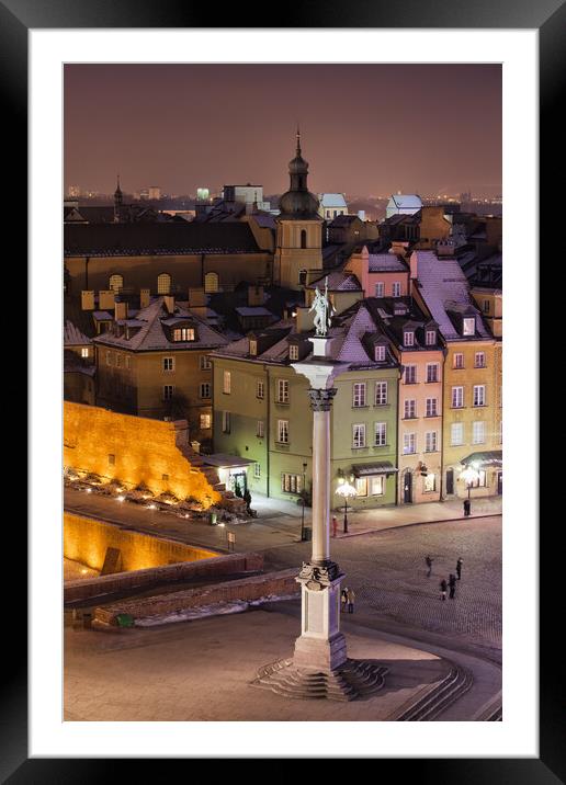 Old Town of Warsaw in Poland by Night Framed Mounted Print by Artur Bogacki