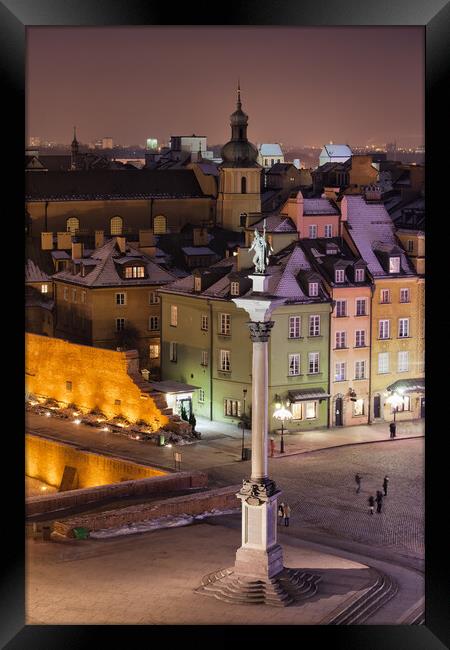 Old Town of Warsaw in Poland by Night Framed Print by Artur Bogacki
