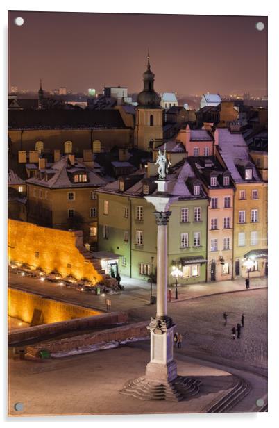 Old Town of Warsaw in Poland by Night Acrylic by Artur Bogacki