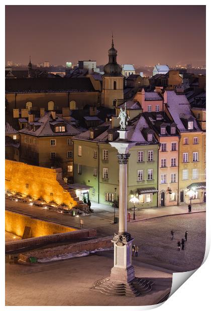 Old Town of Warsaw in Poland by Night Print by Artur Bogacki