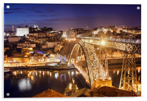 City of Porto by Night in Portugal Acrylic by Artur Bogacki