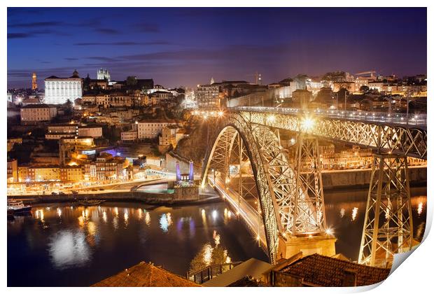 City of Porto by Night in Portugal Print by Artur Bogacki