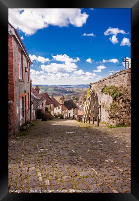 'Steep Journey: Shaftesbury's Iconic Gold Hill' Framed Print by Holly Burgess