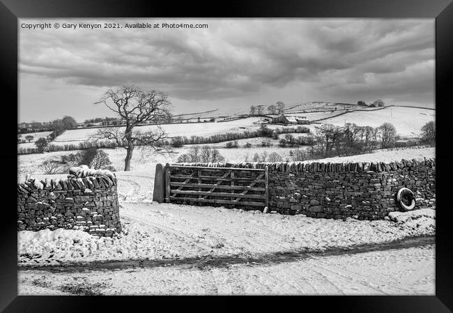 Snowy Winter Scene Downham Framed Print by Gary Kenyon