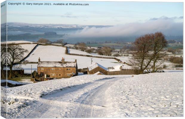 Snowy view of a Lancashire Farmhouse Canvas Print by Gary Kenyon