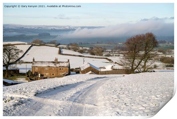 Snowy view of a Lancashire Farmhouse Print by Gary Kenyon