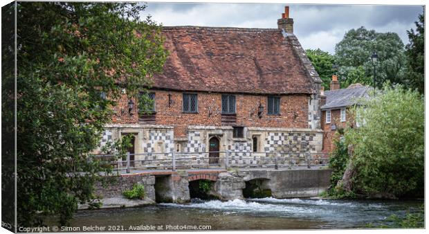 Water Mill at Harnham Canvas Print by Simon Belcher