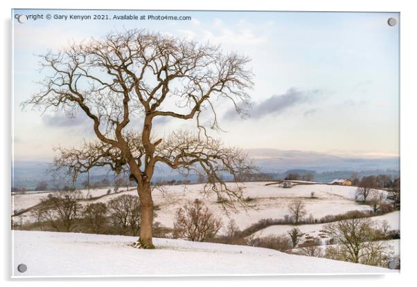 Downham Winter Snowy Scene Acrylic by Gary Kenyon