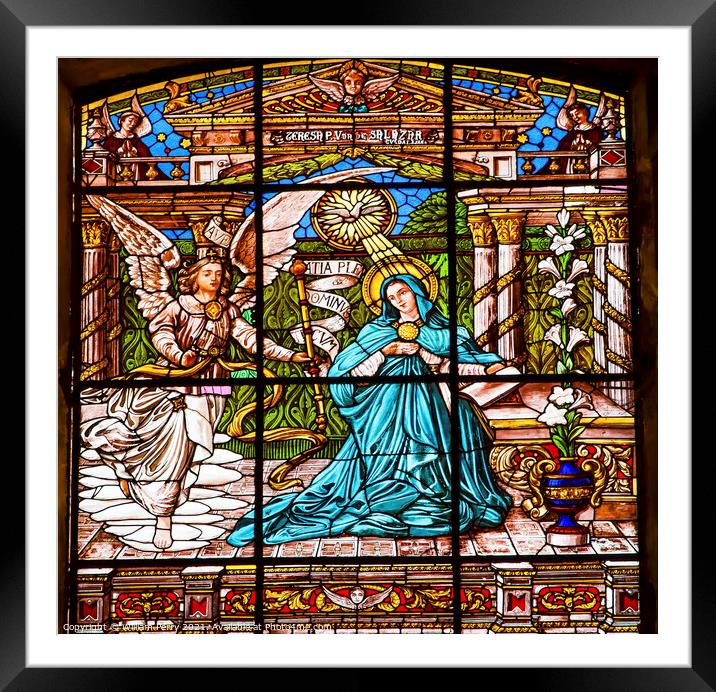 Annunciation Mary AngelStained Glass Old Basilica Guadalupe Mexi Framed Mounted Print by William Perry