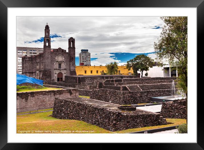 Plaza of Three Cultures Aztec Archaelogical Site Mexico City Mex Framed Mounted Print by William Perry