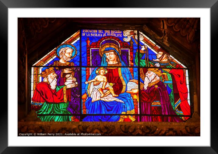 Mary Baby Jesus Stained Glass Old Basilica Guadalupe Mexico City Framed Mounted Print by William Perry