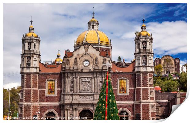 Old Basilica Shrine of Guadalupe Christmas Day Tree Mexico City  Print by William Perry