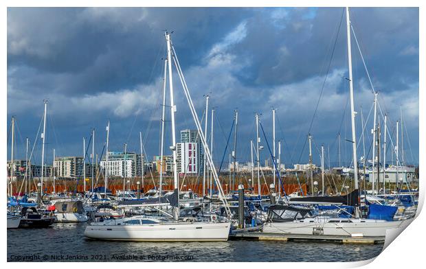 Marina at the mouth of the River Ely Cardiff Print by Nick Jenkins