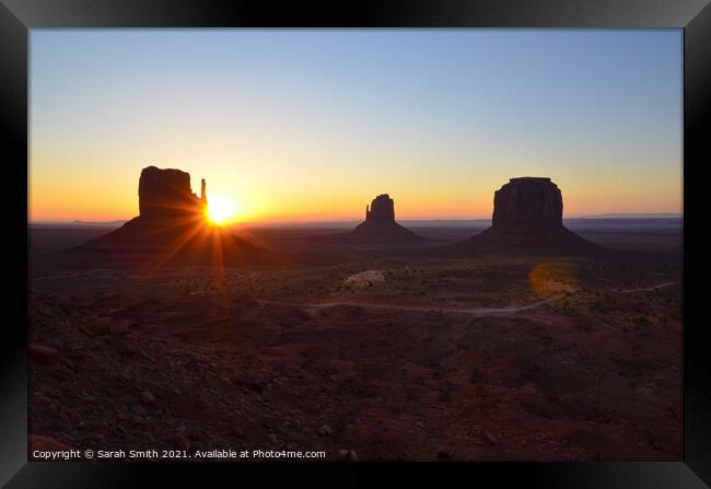 Monument Valley Sunrise Framed Print by Sarah Smith