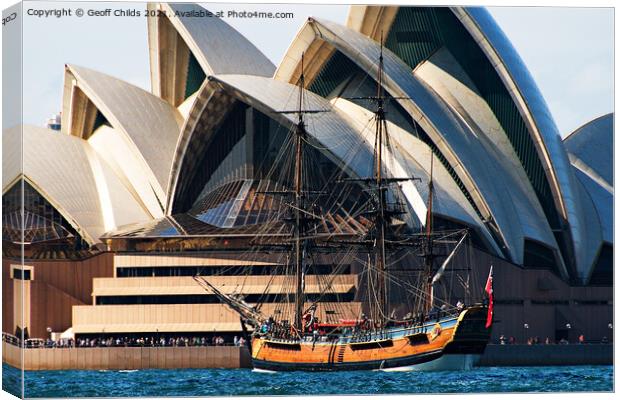 Tall Ship Endeavour and Sydney Opera House. Canvas Print by Geoff Childs