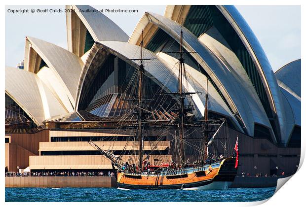 Tall Ship Endeavour and Sydney Opera House. Print by Geoff Childs