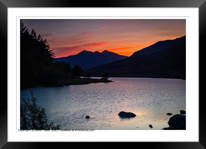 Orange skies over Snowdon Framed Mounted Print by Peter Taylor