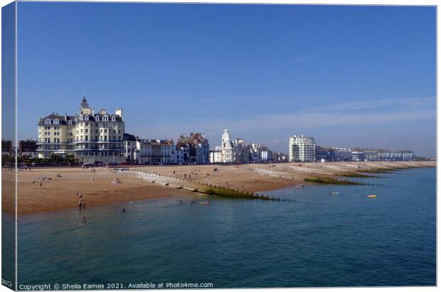 Eastbourne beachfront and hotels Canvas Print by Sheila Eames